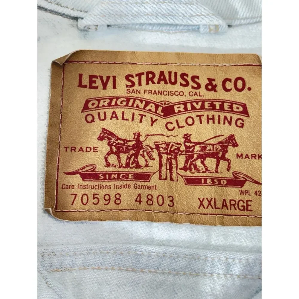 Vintage 1980 Levi’s 70598 4803 Trucker Denim Jacket Size XXL White Wash USA